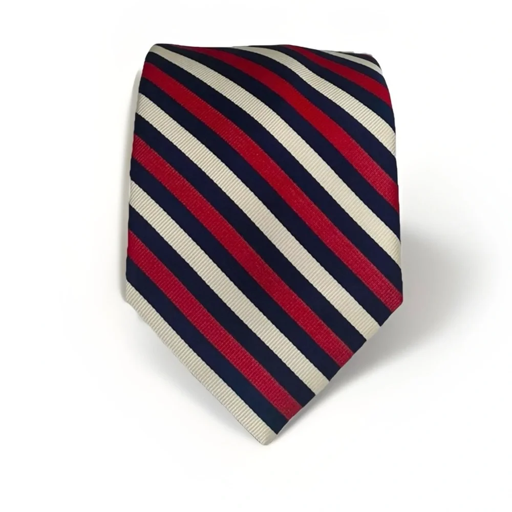 CHAPS 100% Silk Handmade Designer Tie Striped Retro Preppy Americana‎ Necktie